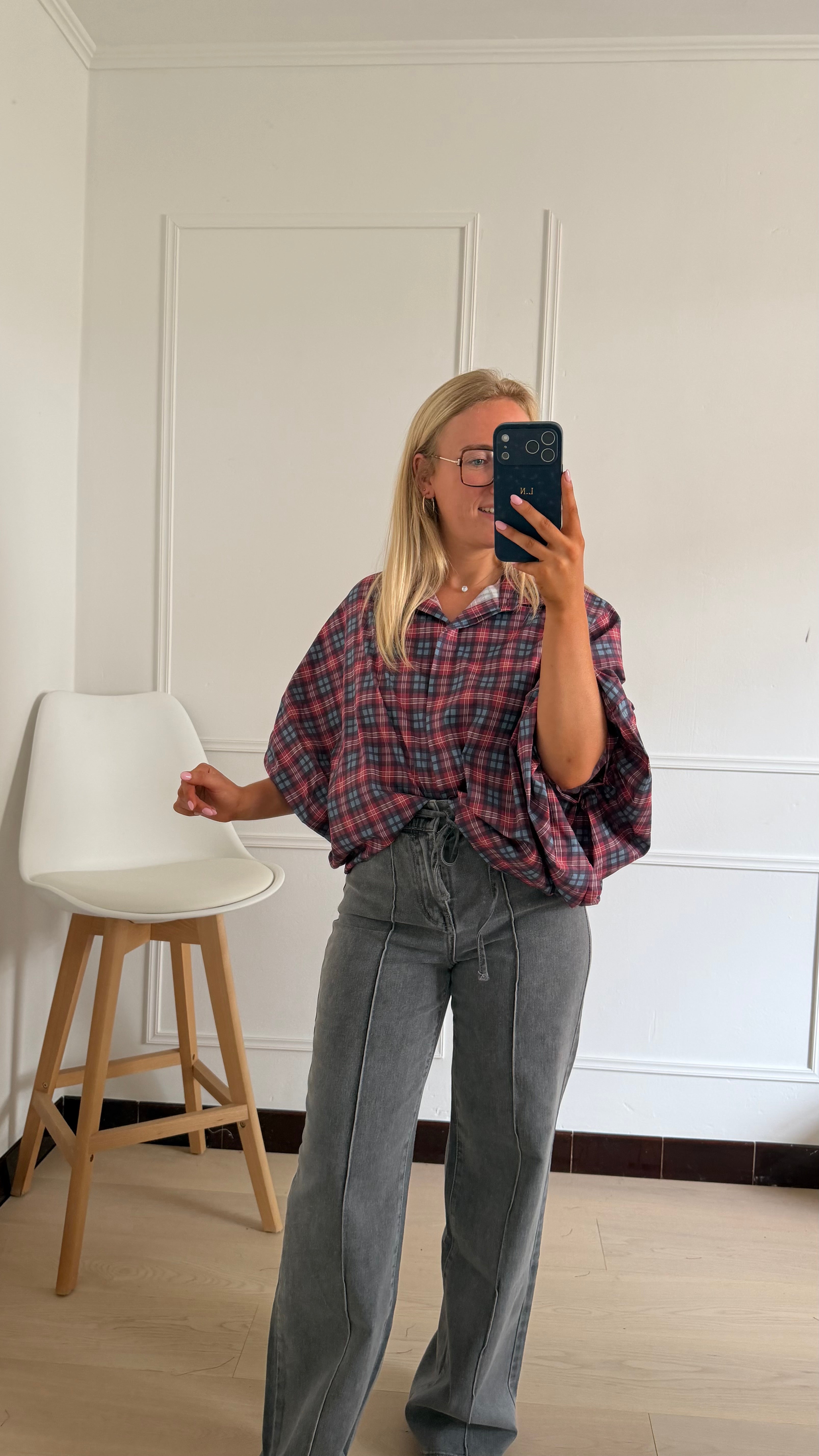 Céleste Bordeaux Checked Blouse