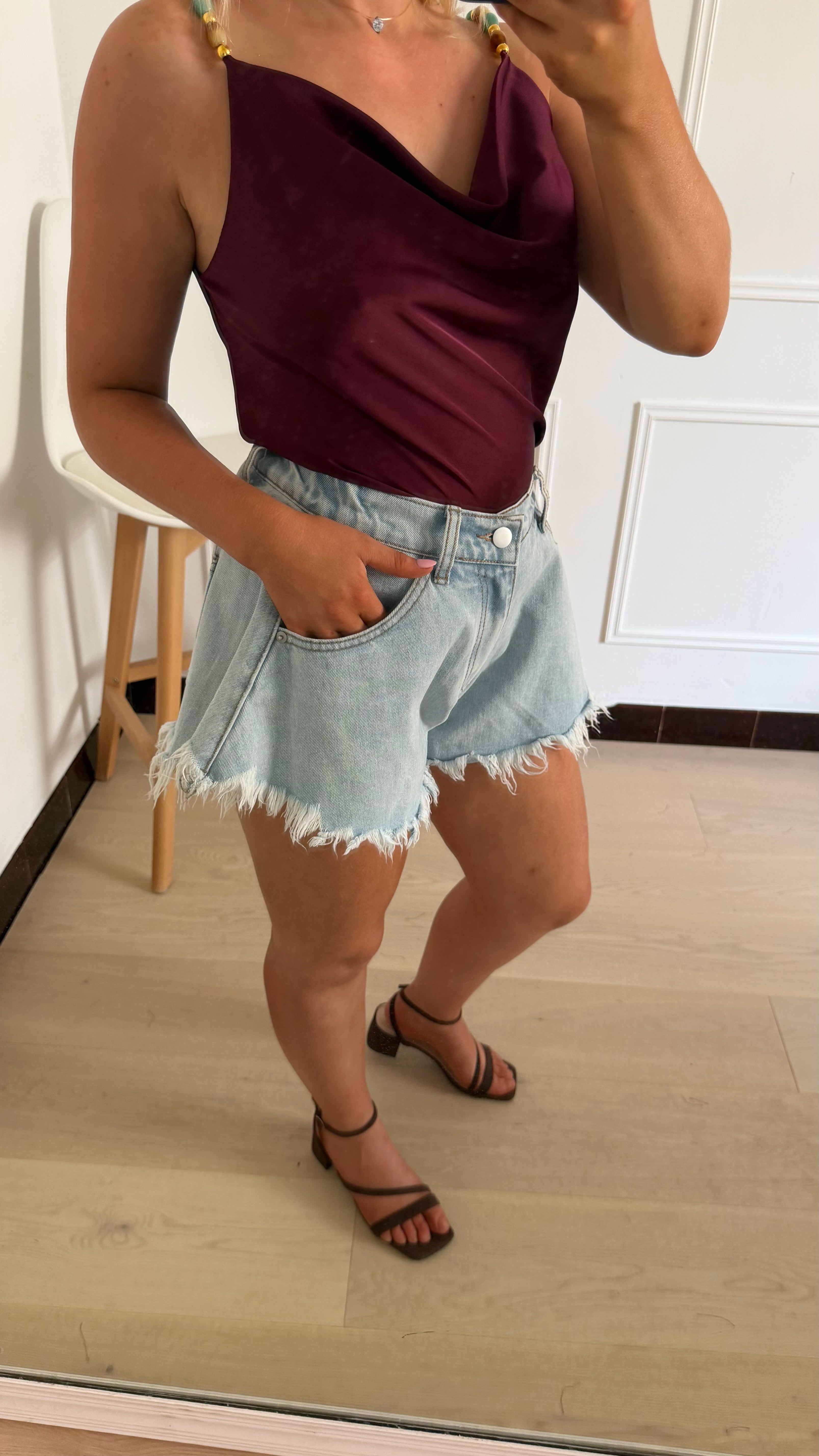 Coralie Satin Top Bordeaux