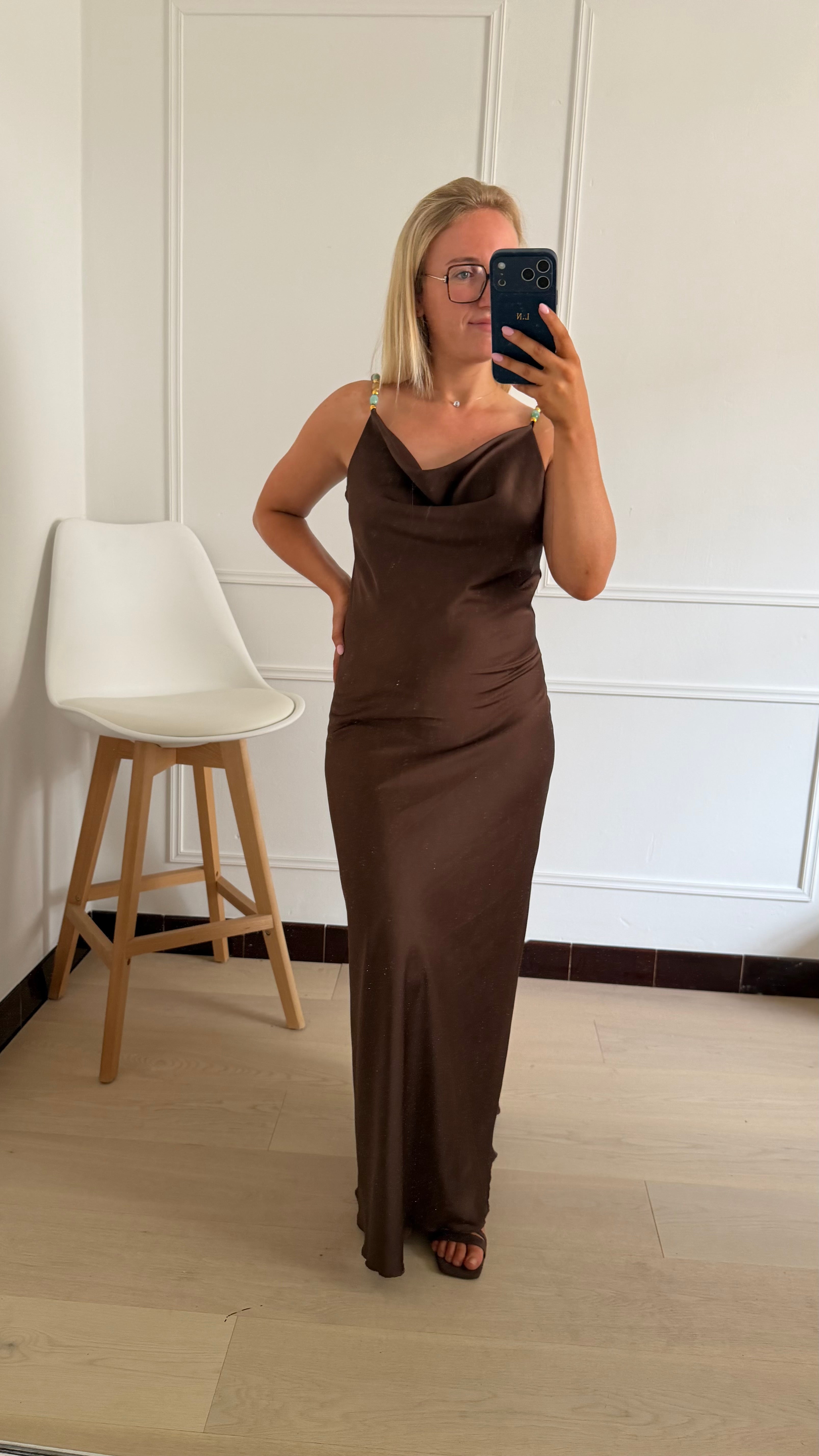 Coralie Satin Dress Brown