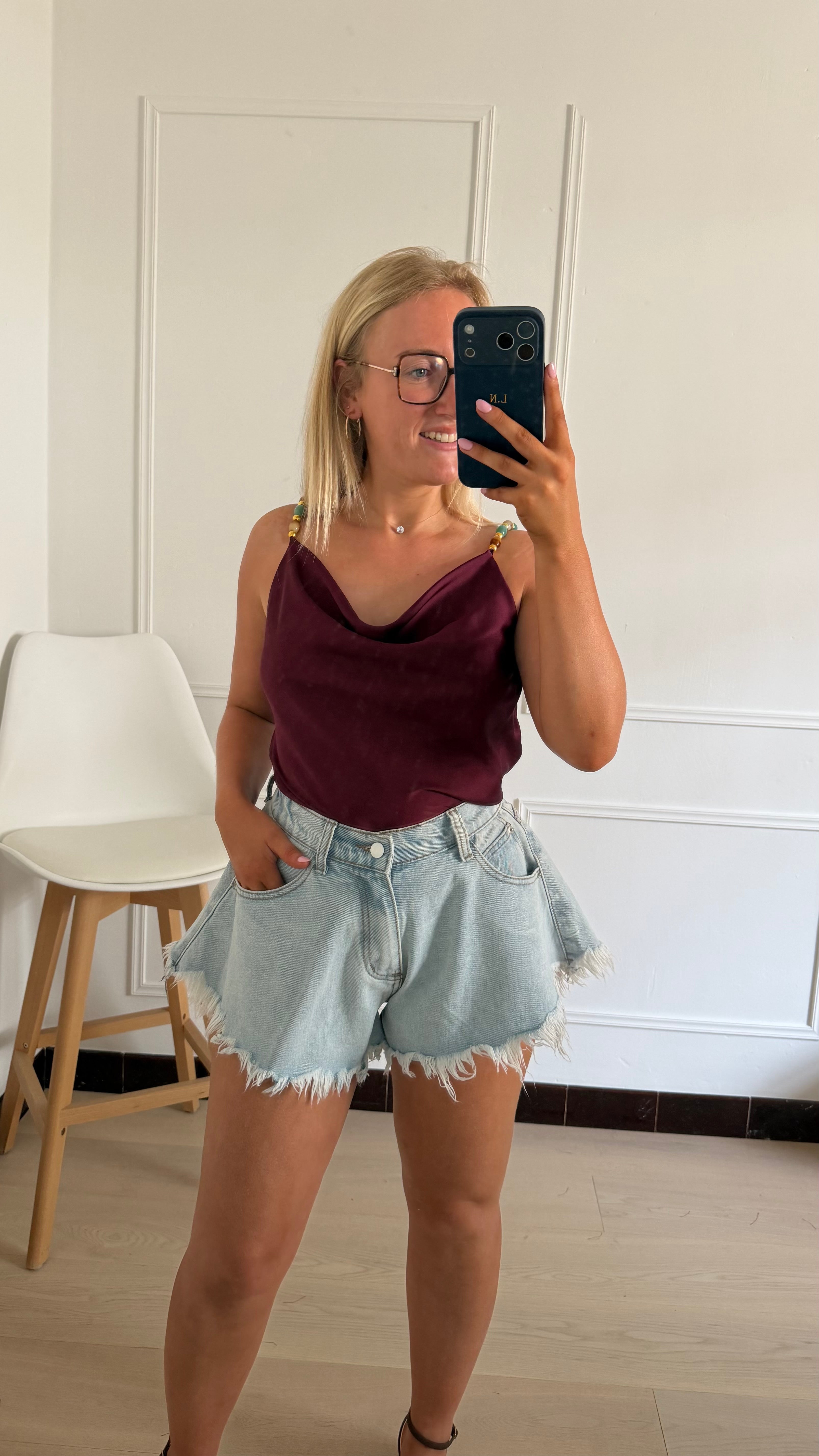 Coralie Satin Top Bordeaux