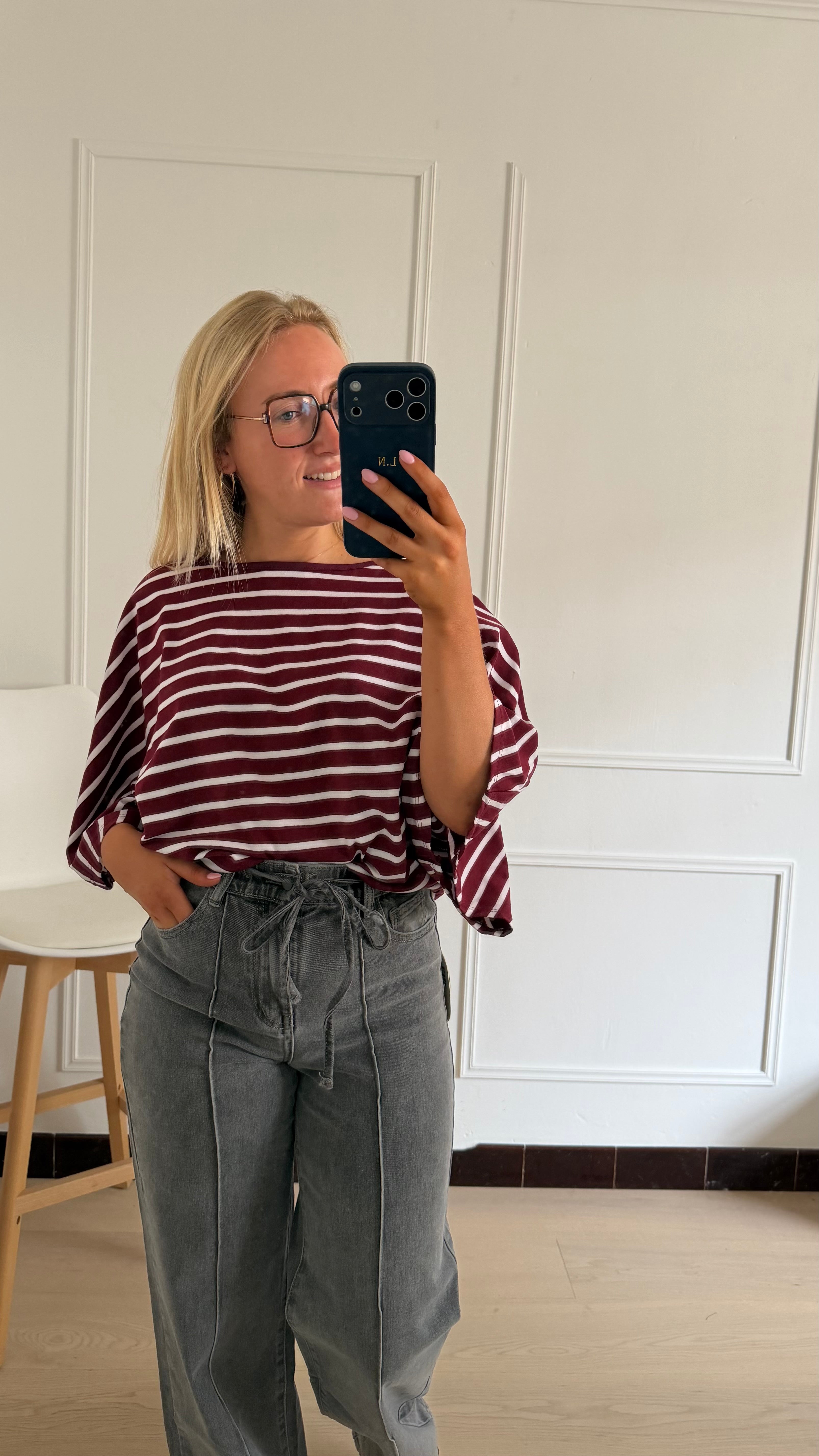 Euphoria Stripped top Bordeaux-Ecru