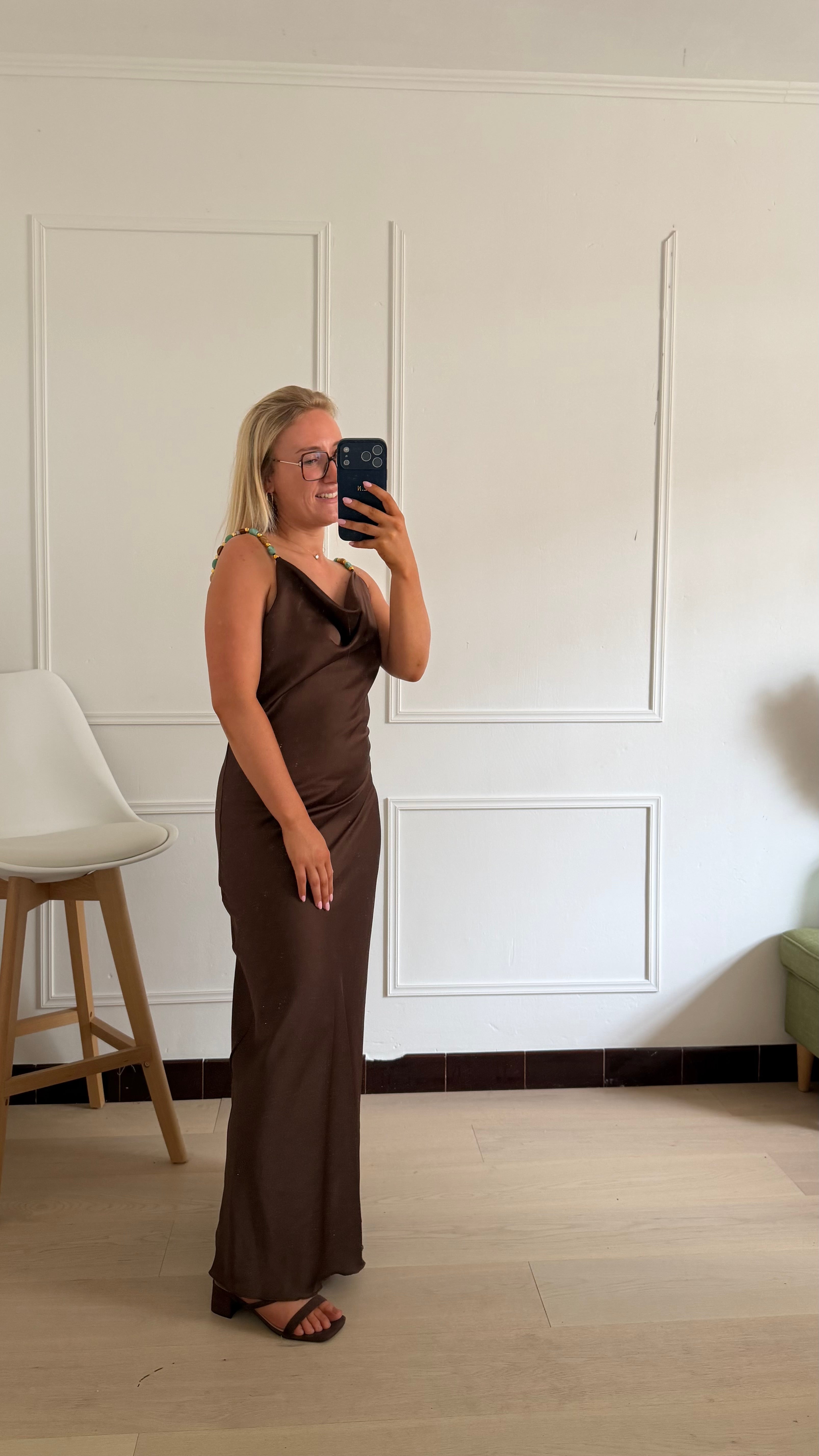Coralie Satin Dress Brown