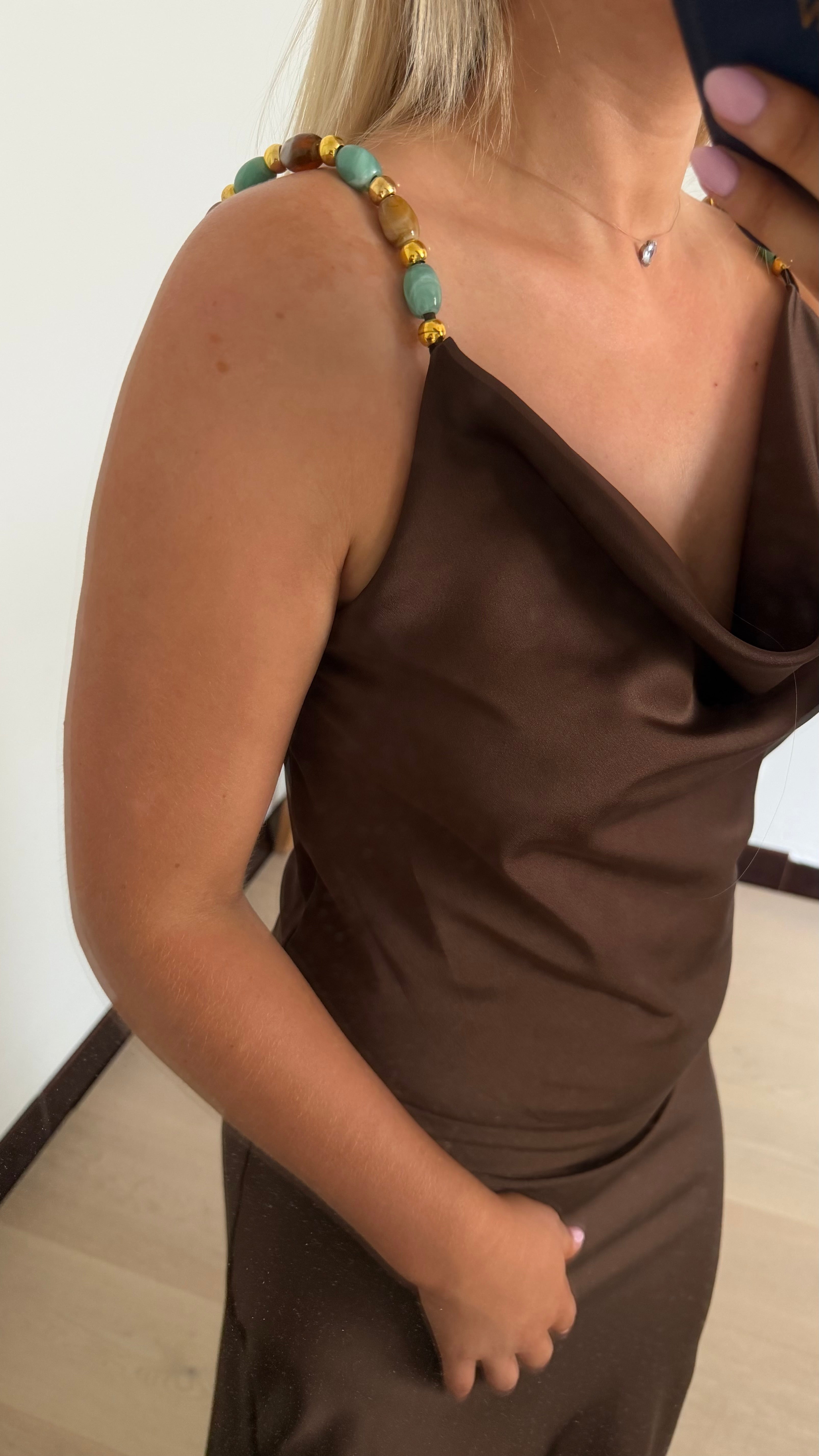 Coralie Satin Dress Brown