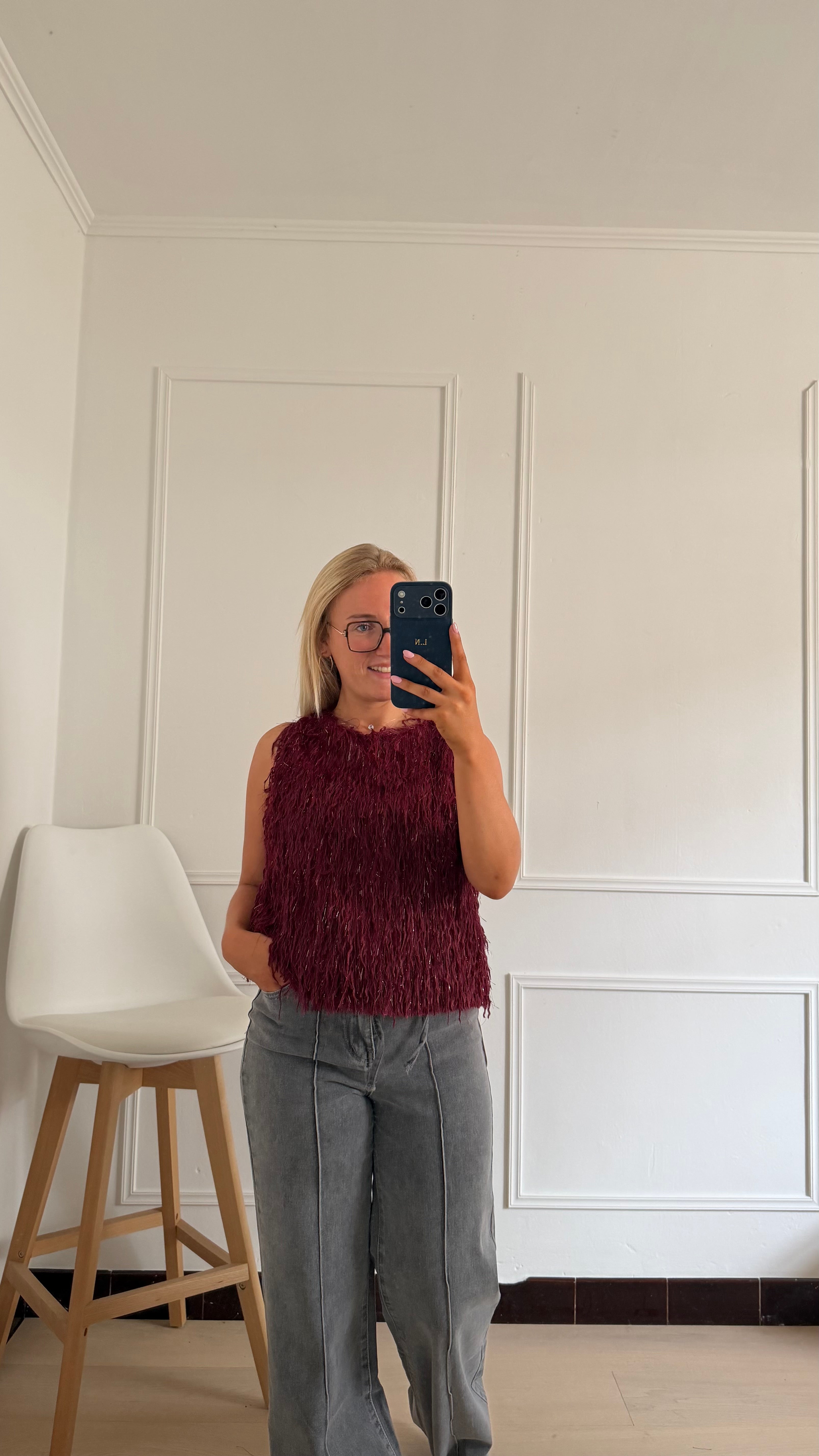 Maureen Fluffy Top Bordeaux