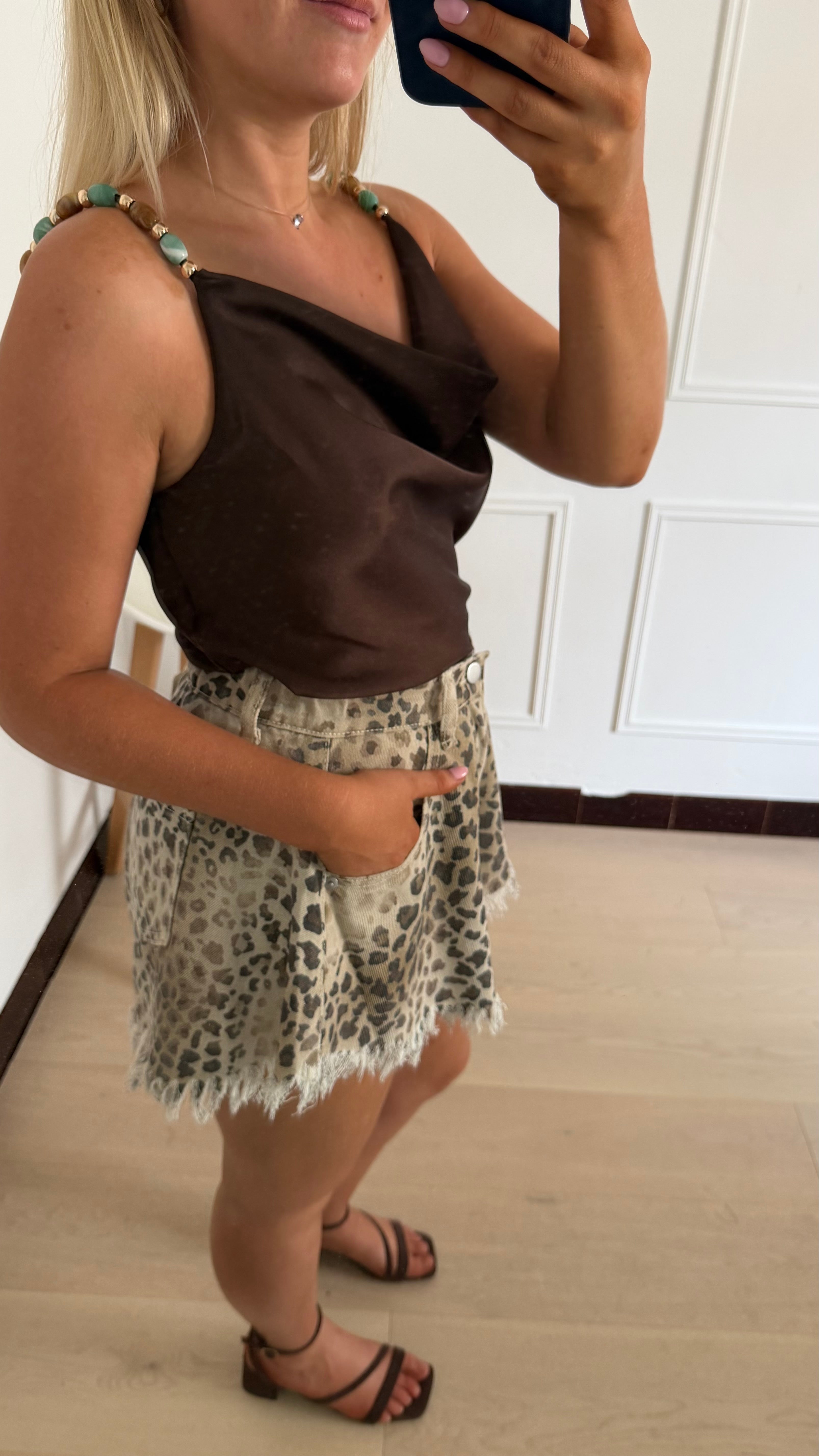 Coralie Satin Top Brown