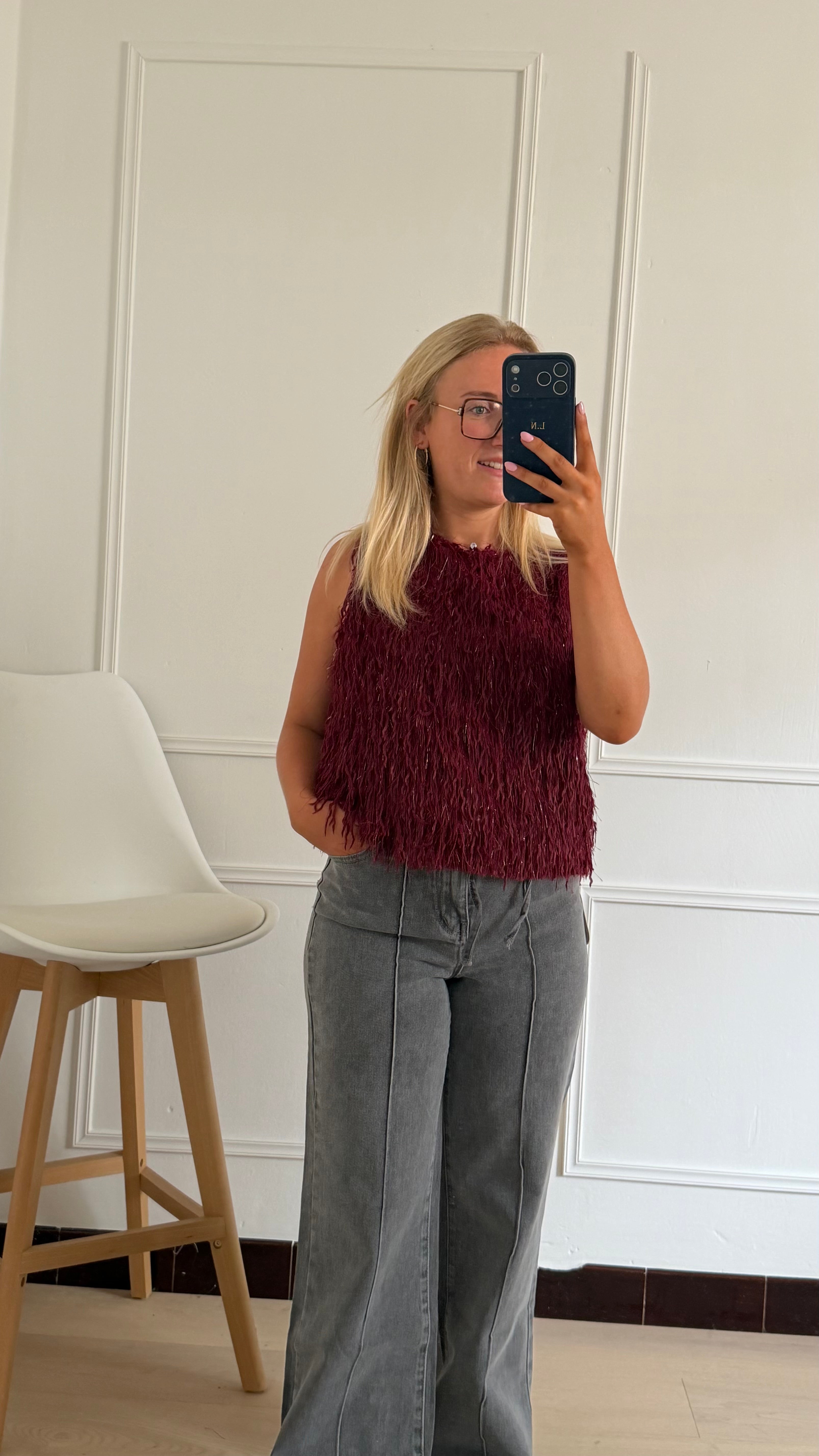 Maureen Fluffy Top Bordeaux