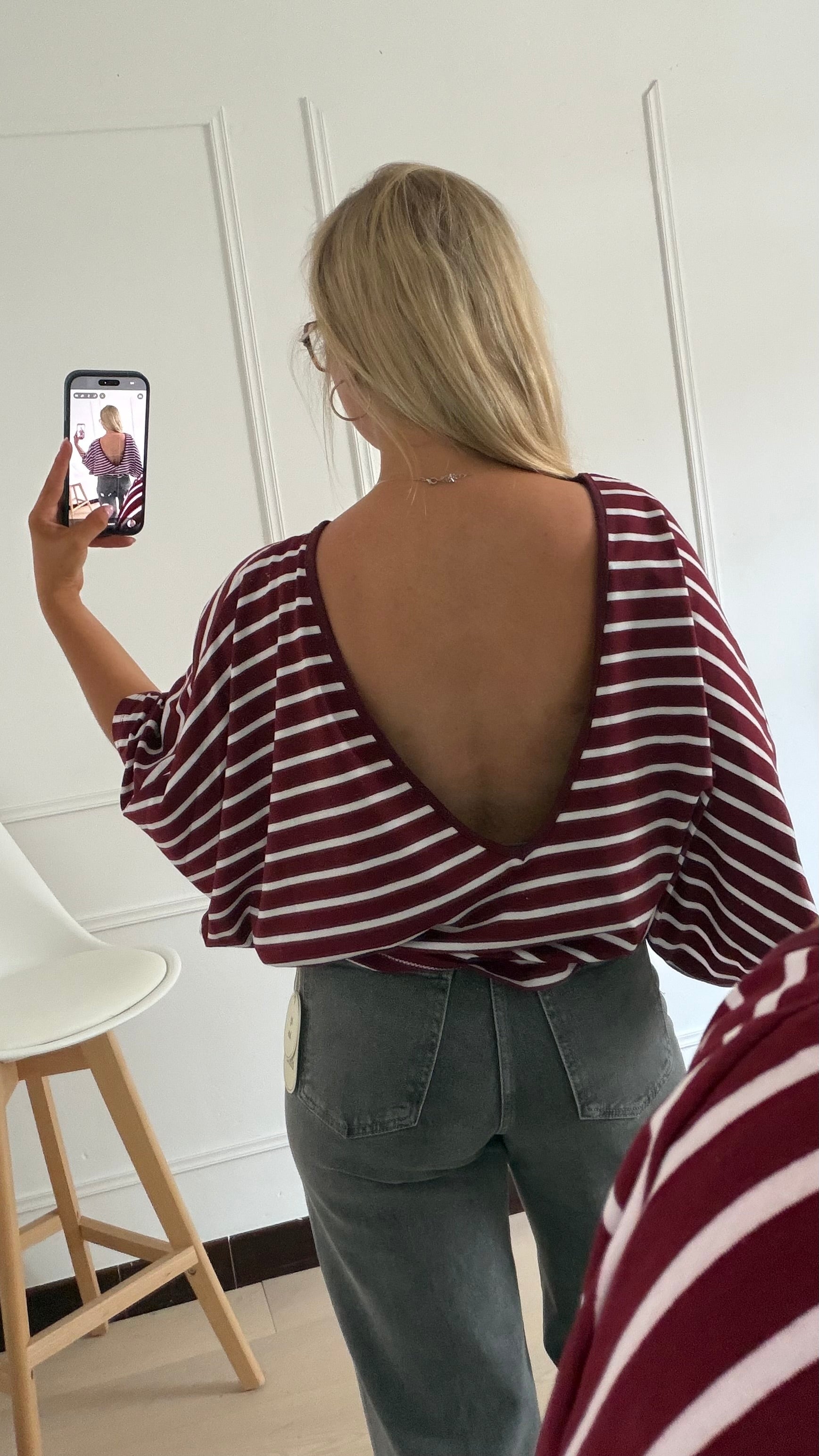 Euphoria Stripped top Bordeaux-Ecru