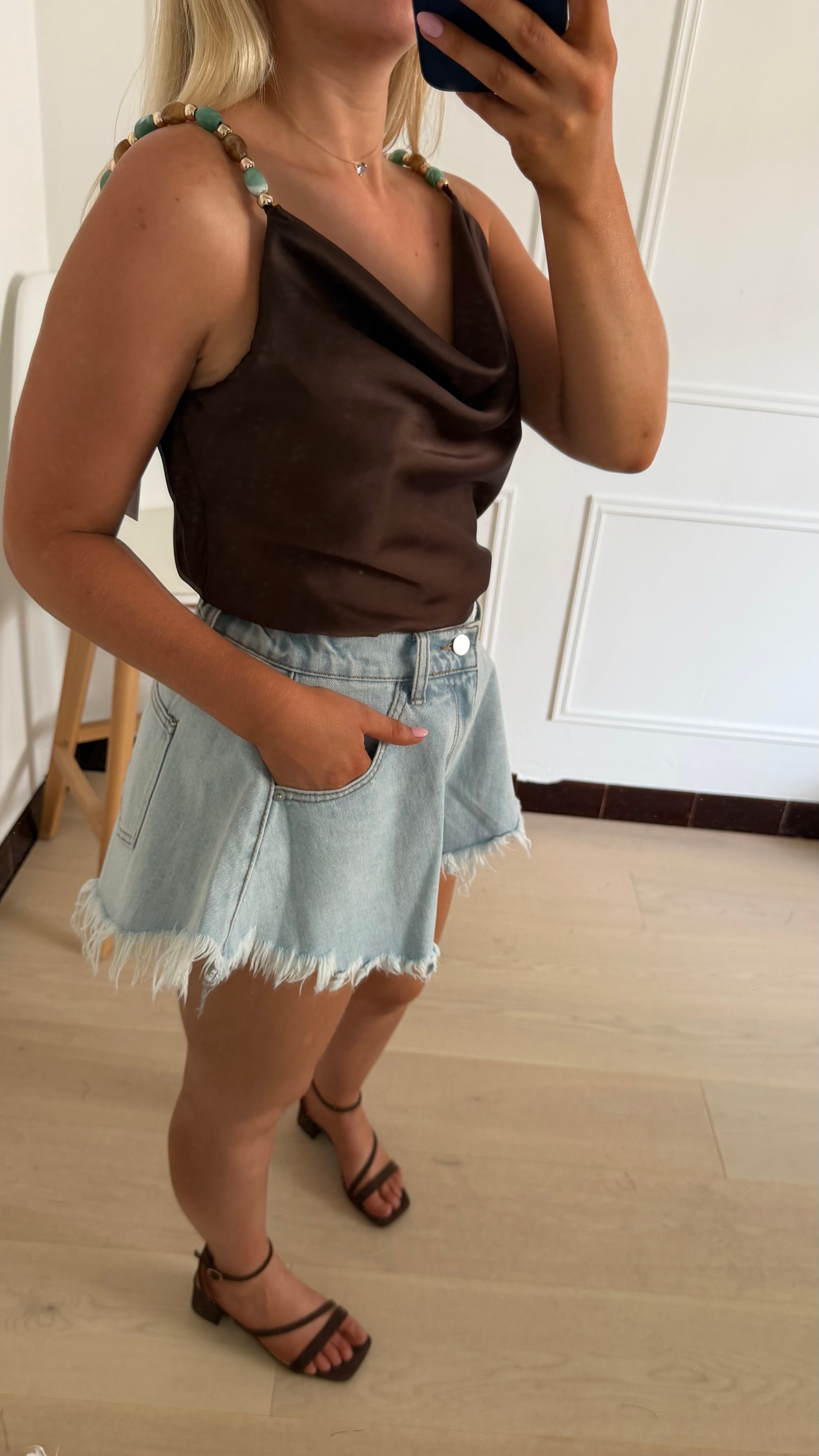 Coralie Satin Top Brown