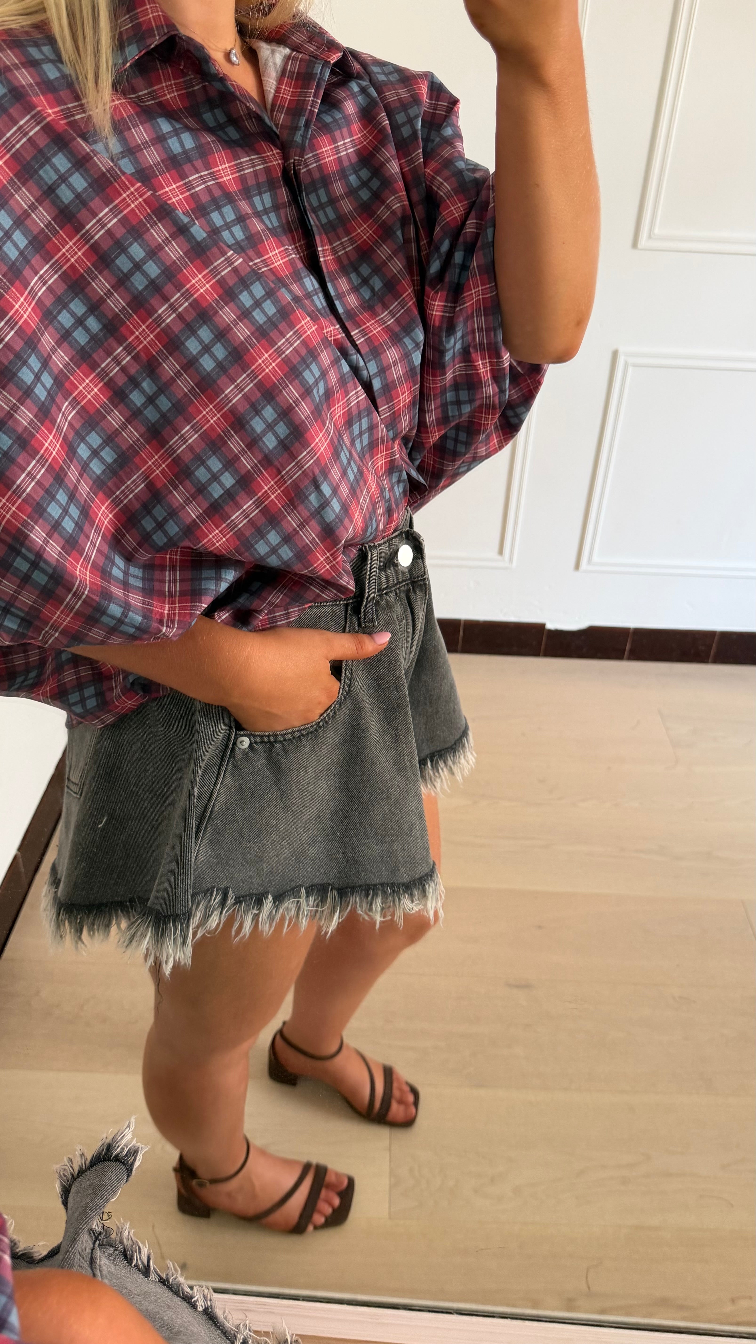 Céleste Bordeaux Checked Blouse
