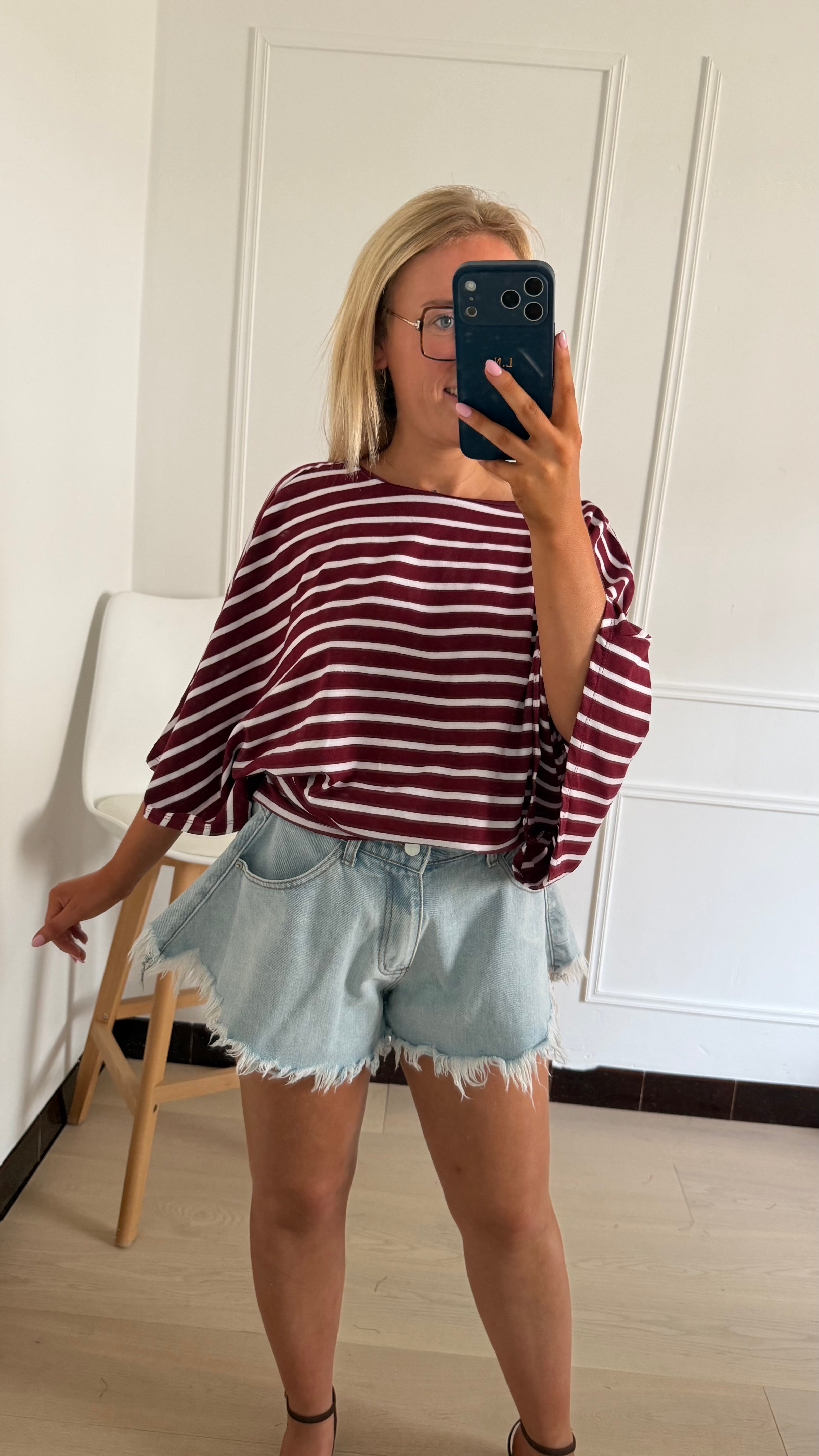 Euphoria Stripped top Bordeaux-Ecru