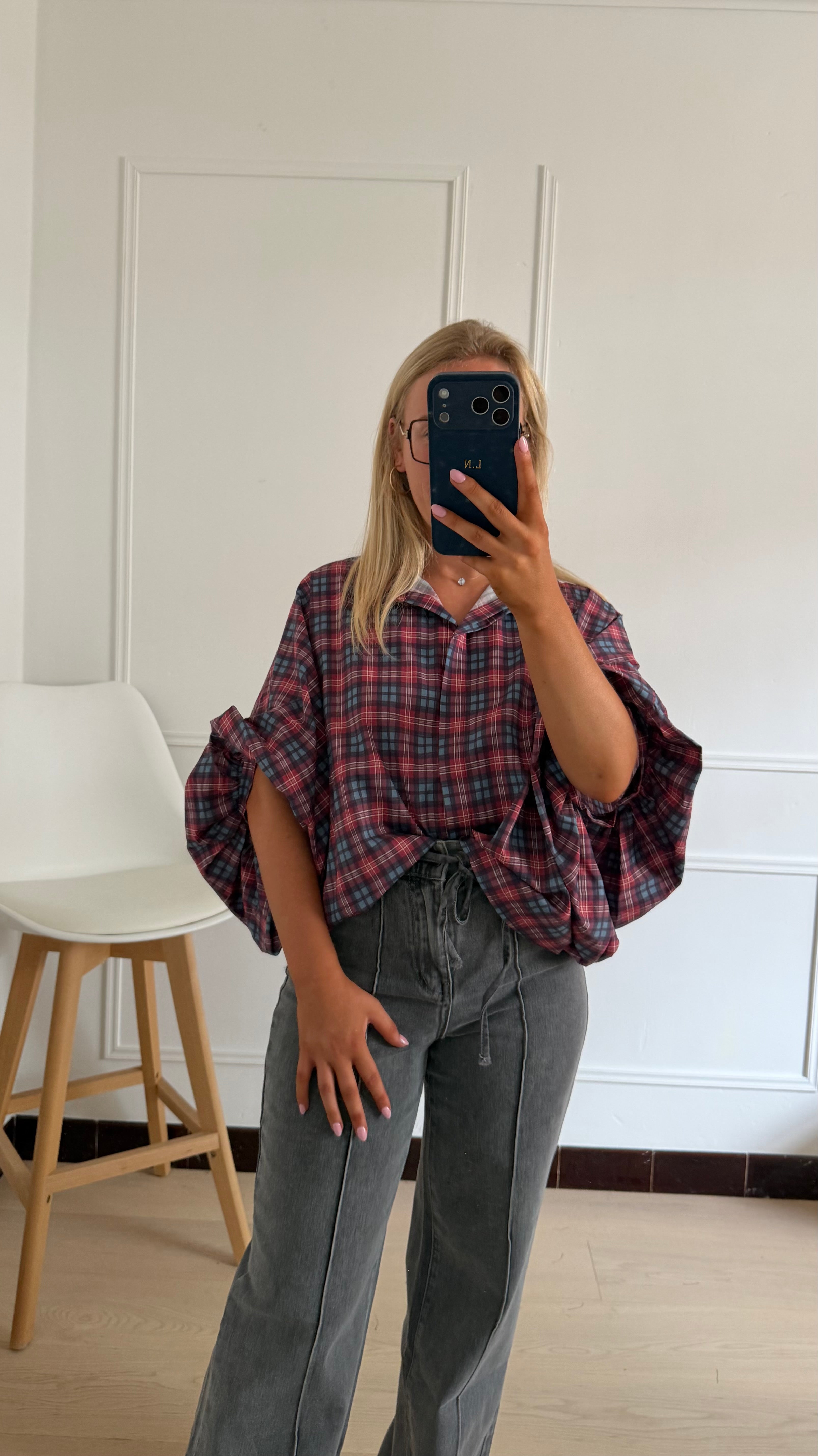 Céleste Bordeaux Checked Blouse