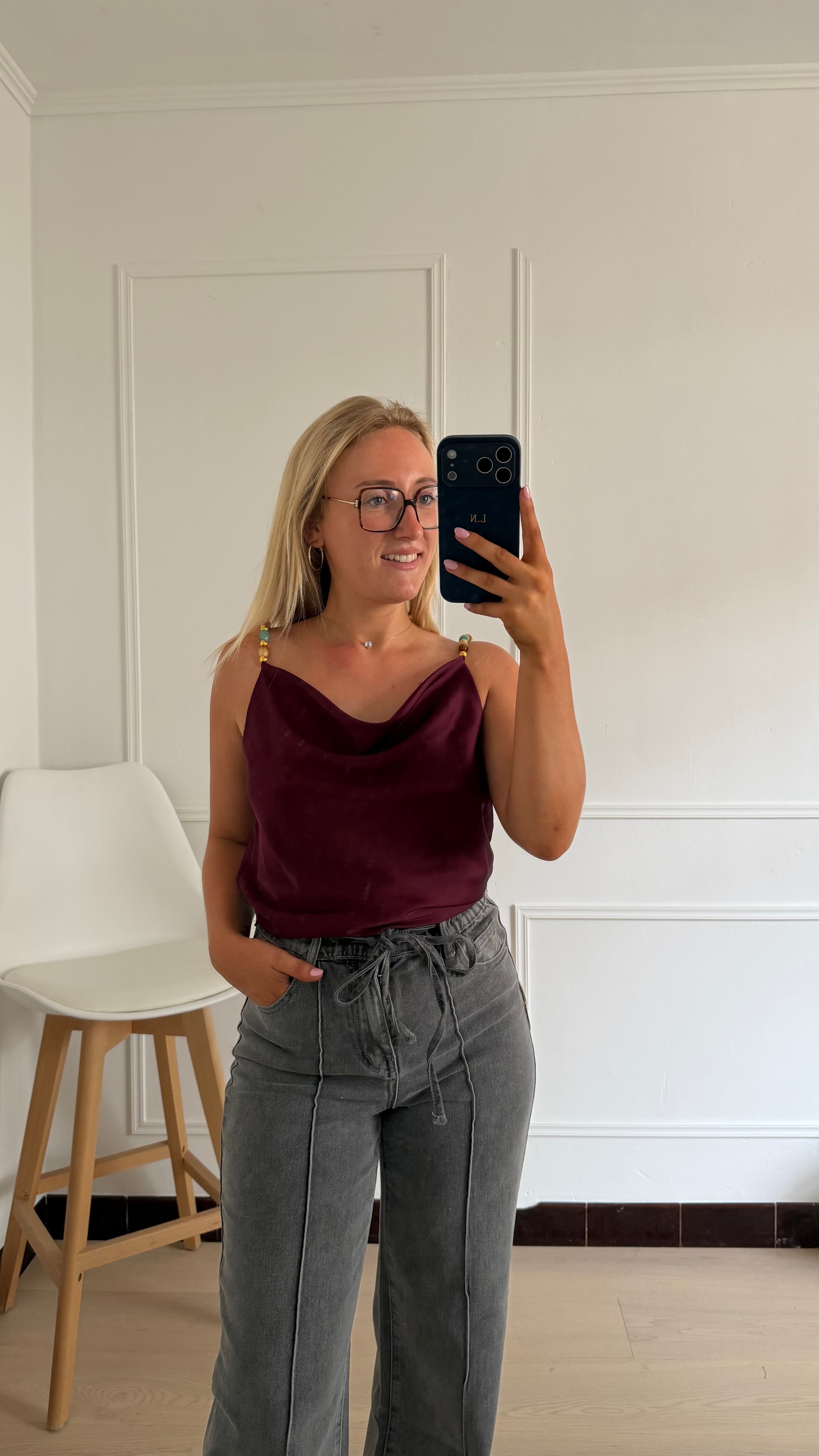 Coralie Satin Top Bordeaux