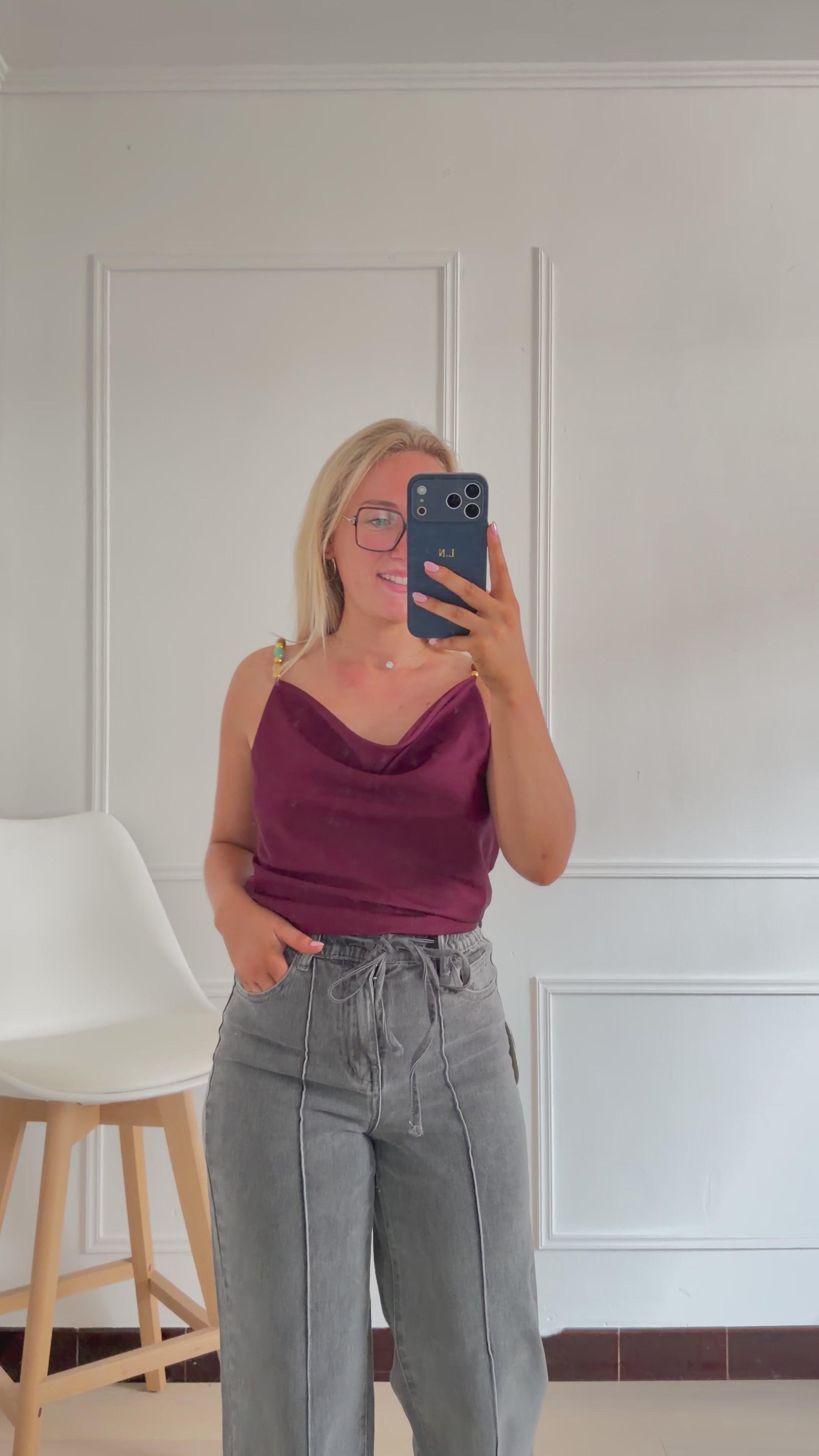 Coralie Satin Top Bordeaux