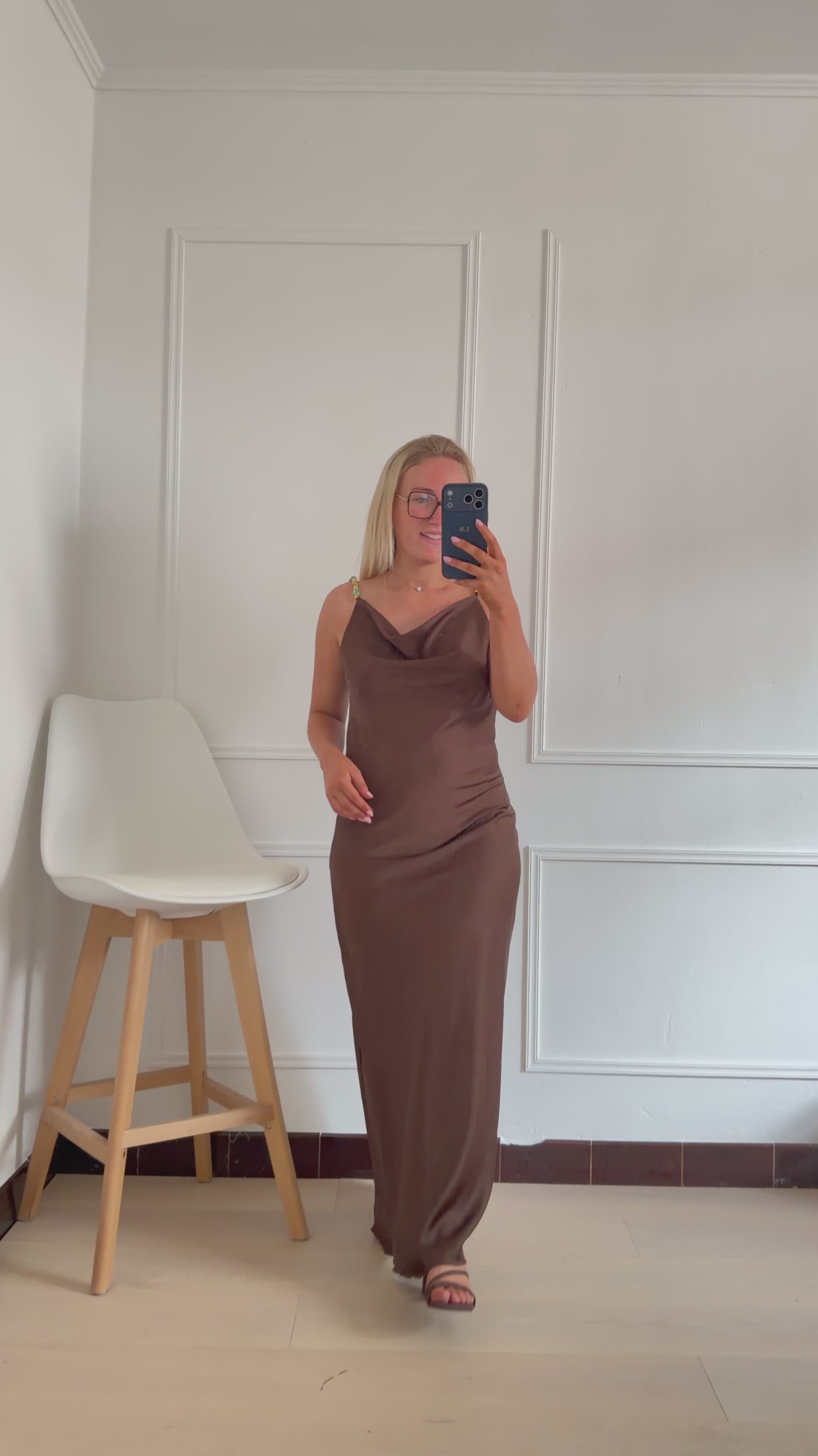 Coralie Satin Dress Brown