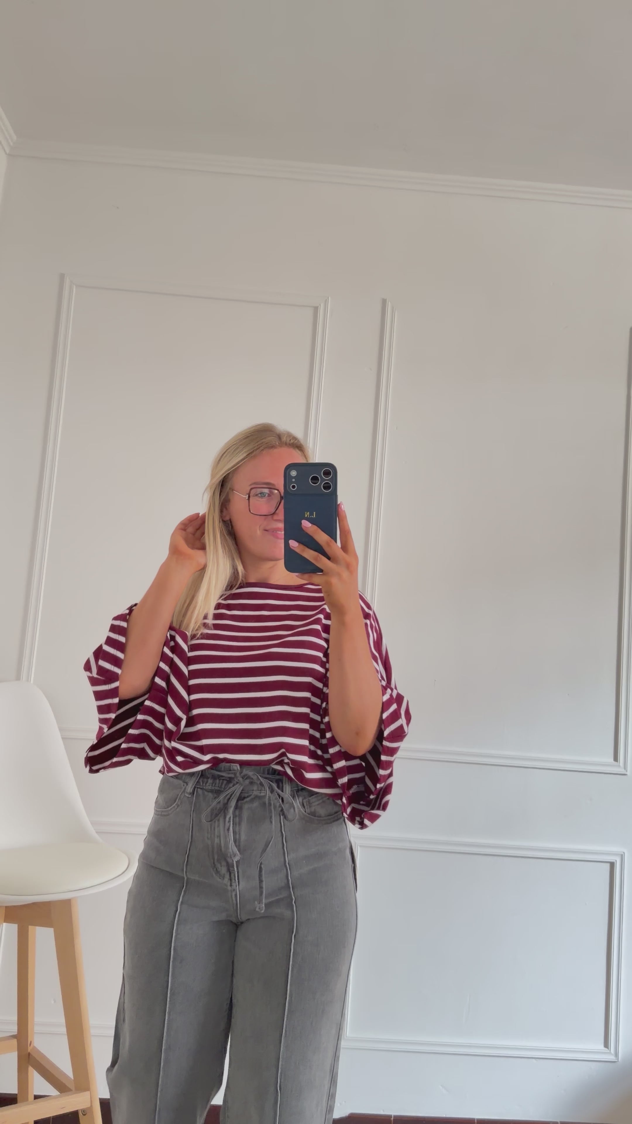 Euphoria Stripped top Bordeaux-Ecru