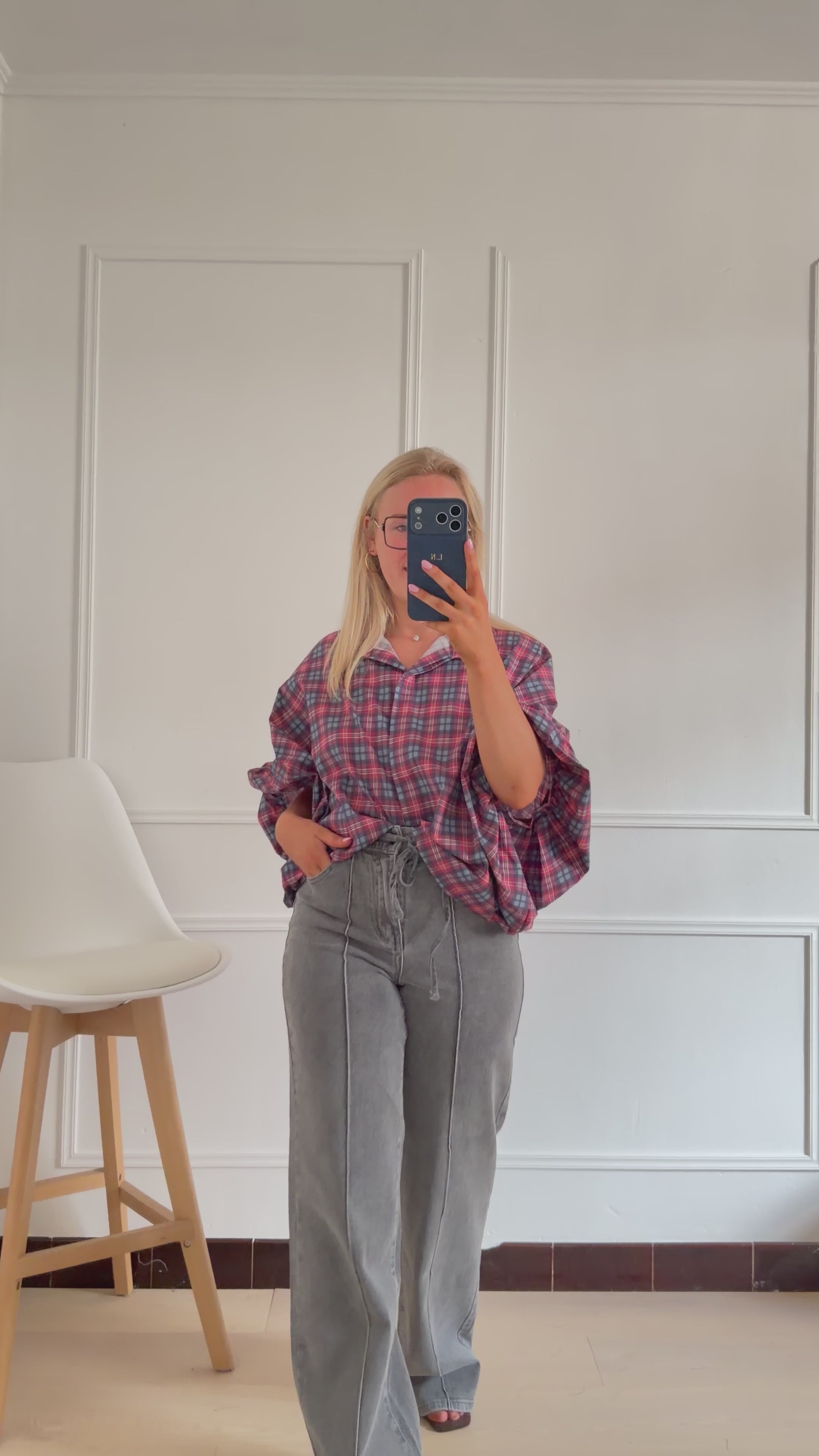 Céleste Bordeaux Checked Blouse